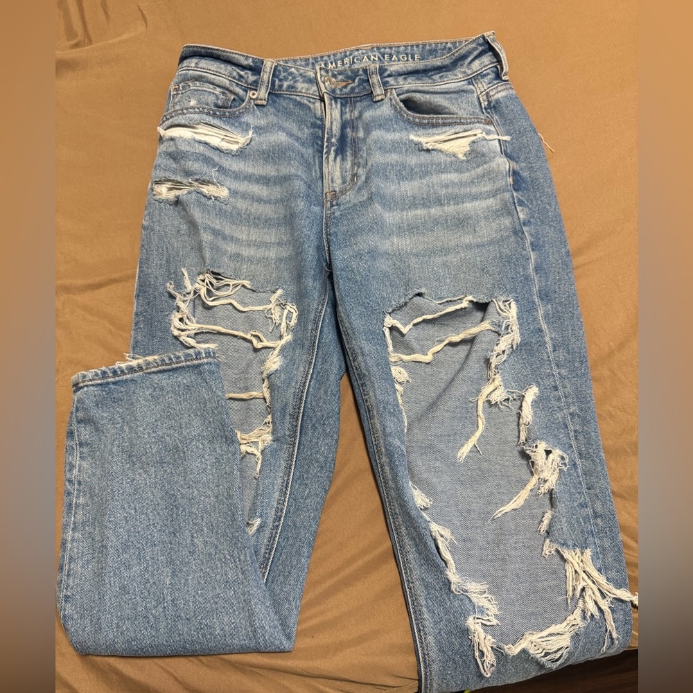 American Eagle Outfitters Ripped Light Blue Boyfriend Jeans